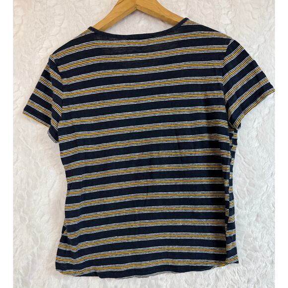 FRAME 100% Linen Short Sleeve Baby T-Shirt Navy Yellow Multi Stripe Large - Picture 4 of 7